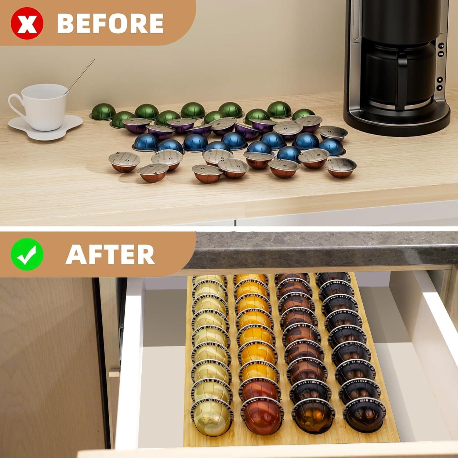 Organizador de Cápsulas de Café MinBoo de Bambú para 40 Cápsulas