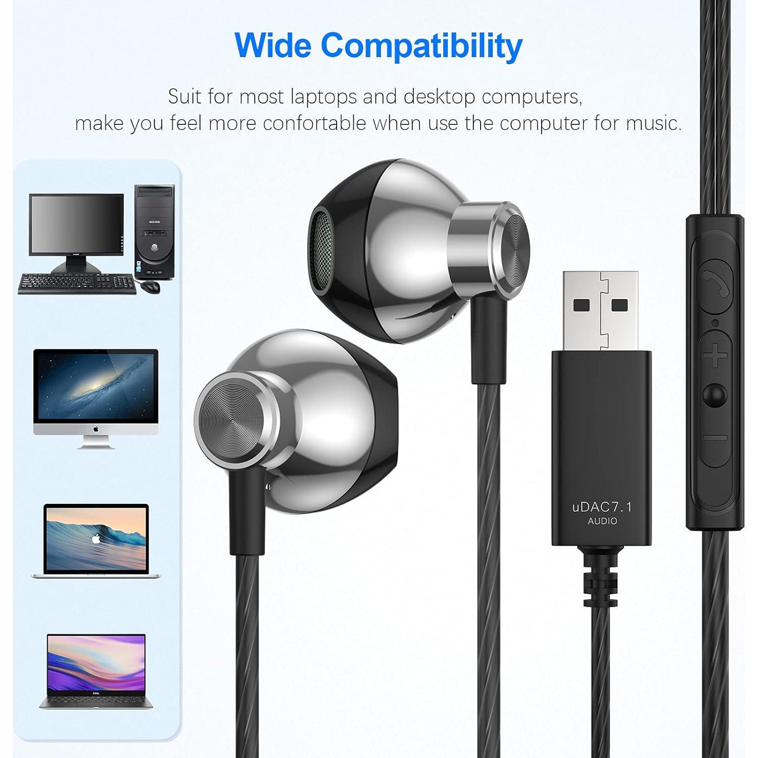 Auriculares USB ACAGET HiFi Estéreo In-Ear con Micrófono