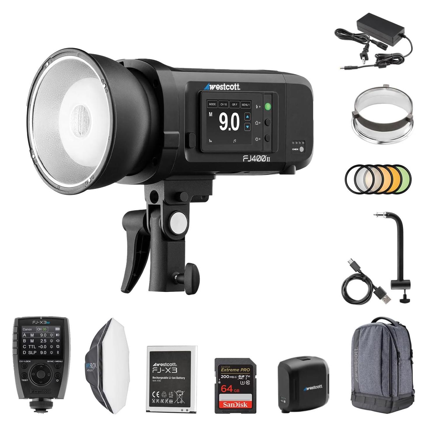 Kit de Mochila Estroboscopio Westcott FJ400 II 1 Luz + Disparador