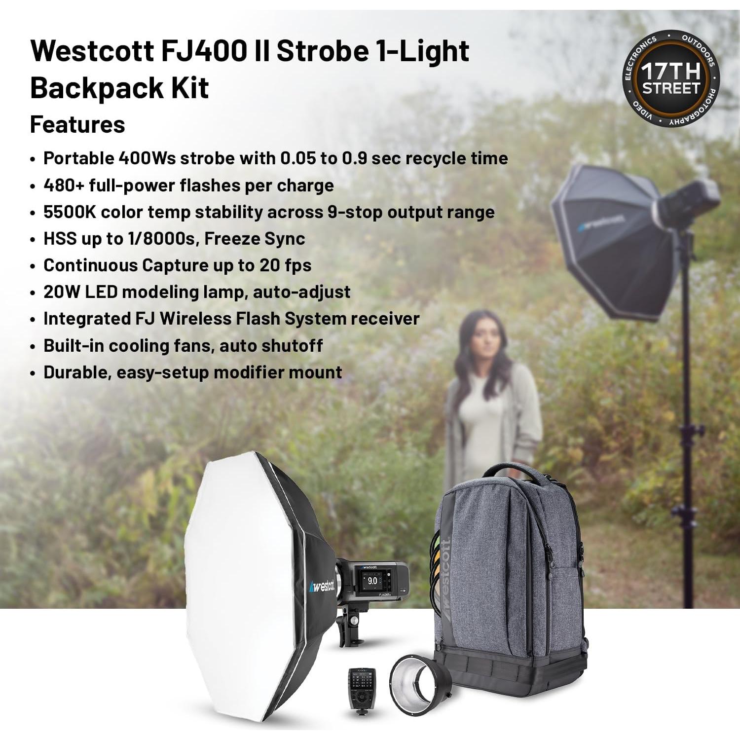 Kit de Mochila Estroboscopio Westcott FJ400 II 1 Luz + Disparador