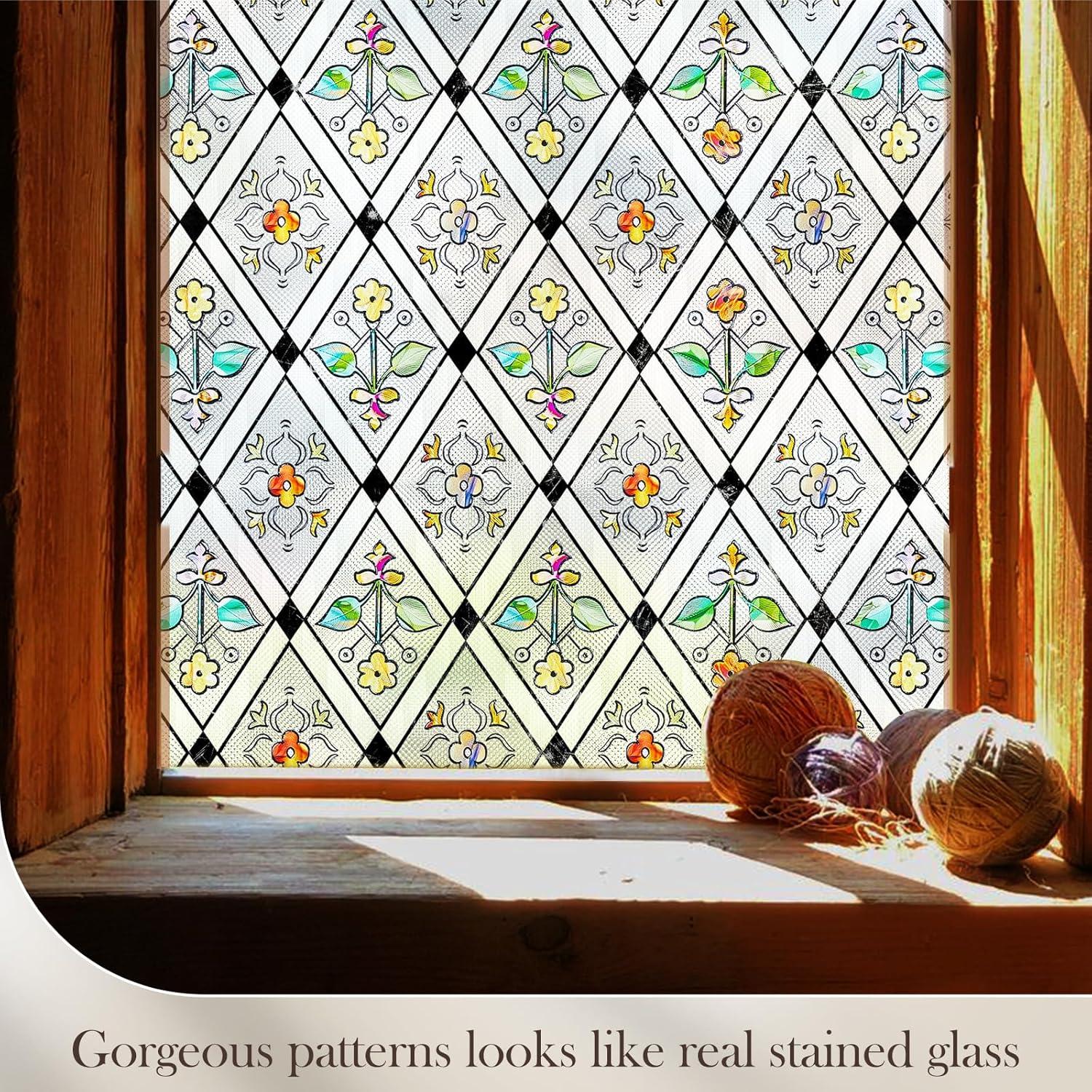 Película de Ventana de Vidrio Templado ALIUNI 44.5x100 cm Floral