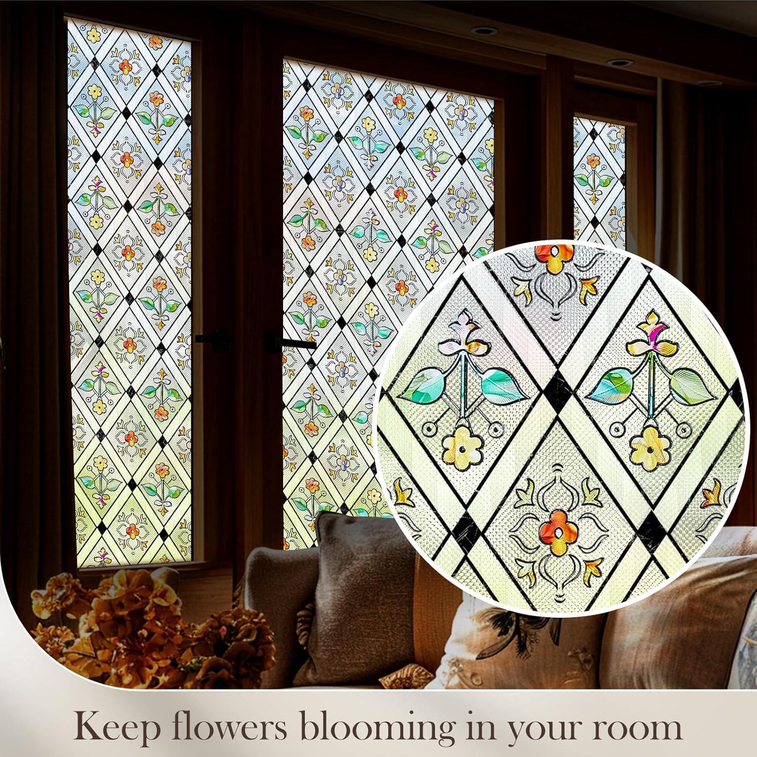 Película de Ventana de Vidrio Templado ALIUNI 44.5x100 cm Floral