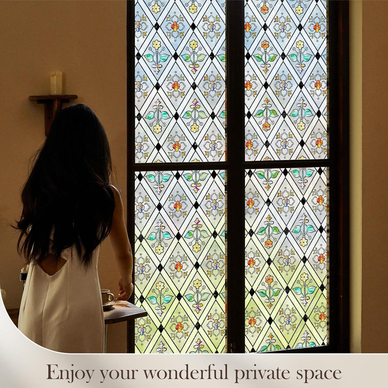 Película de Ventana de Vidrio Templado ALIUNI 44.5x100 cm Floral