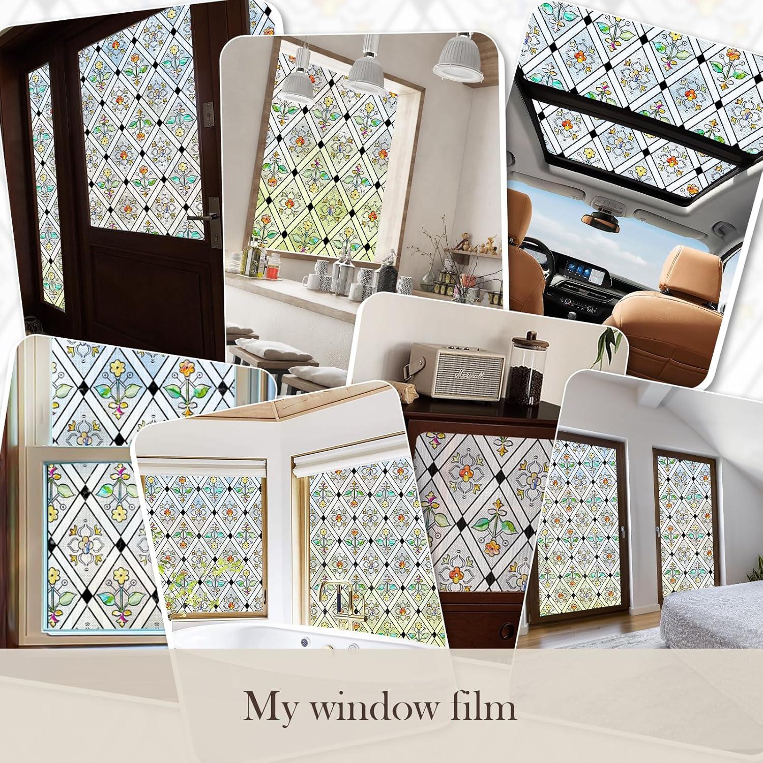 Película de Ventana de Vidrio Templado ALIUNI 44.5x100 cm Floral