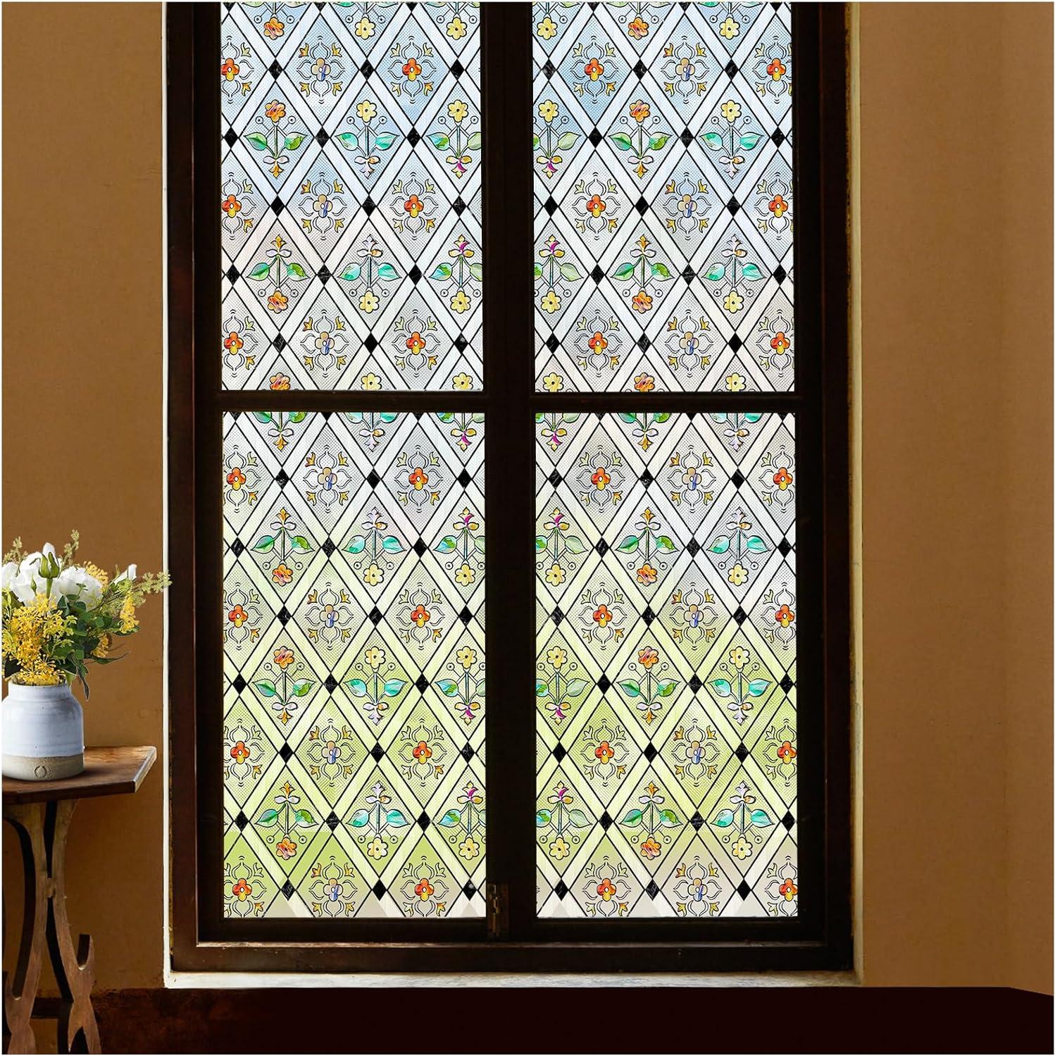 Película de Ventana de Vidrio Templado ALIUNI 44.5x100 cm Floral