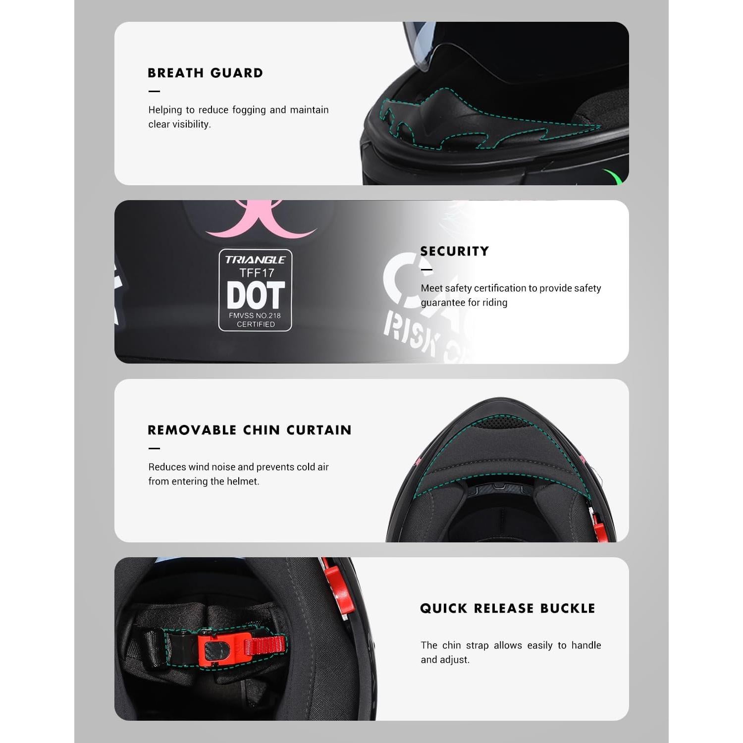 Casco Full Face Jinhua TFF17 Doble Visor Rosa 1.90 kg