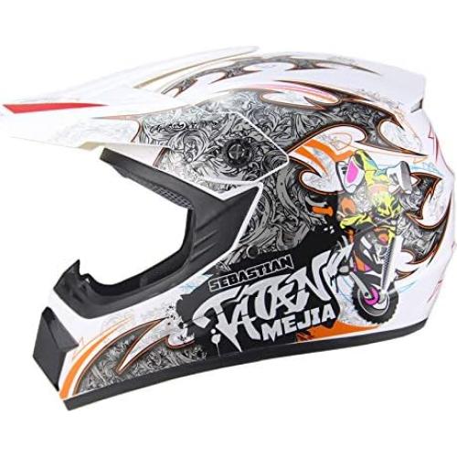 Casco de Motocross Senhill Grande Blanco con Guantes y Gafas