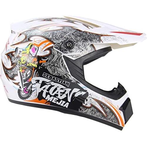 Casco de Motocross Senhill Grande Blanco con Guantes y Gafas