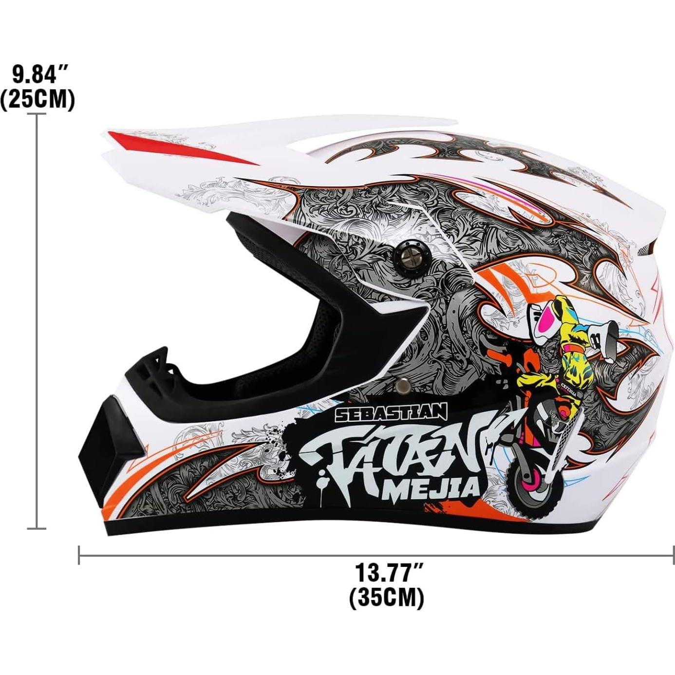 Casco de Motocross Senhill Grande Blanco con Guantes y Gafas