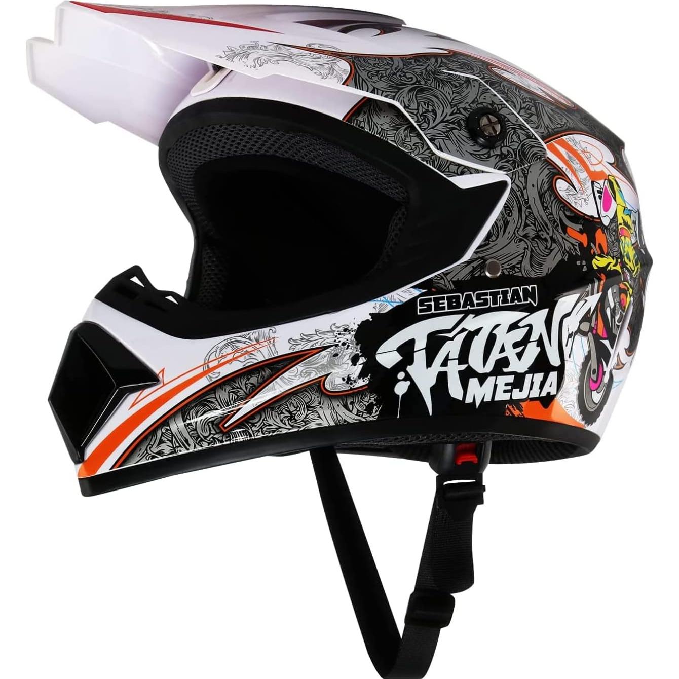 Casco de Motocross Senhill Grande Blanco con Guantes y Gafas