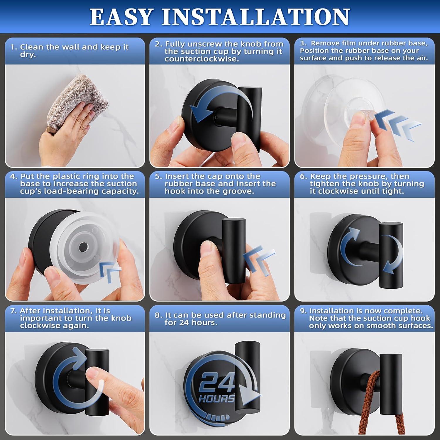 Ganchos de Ventosa Warlve 2 Unidades Negro Mate Alta Resistencia