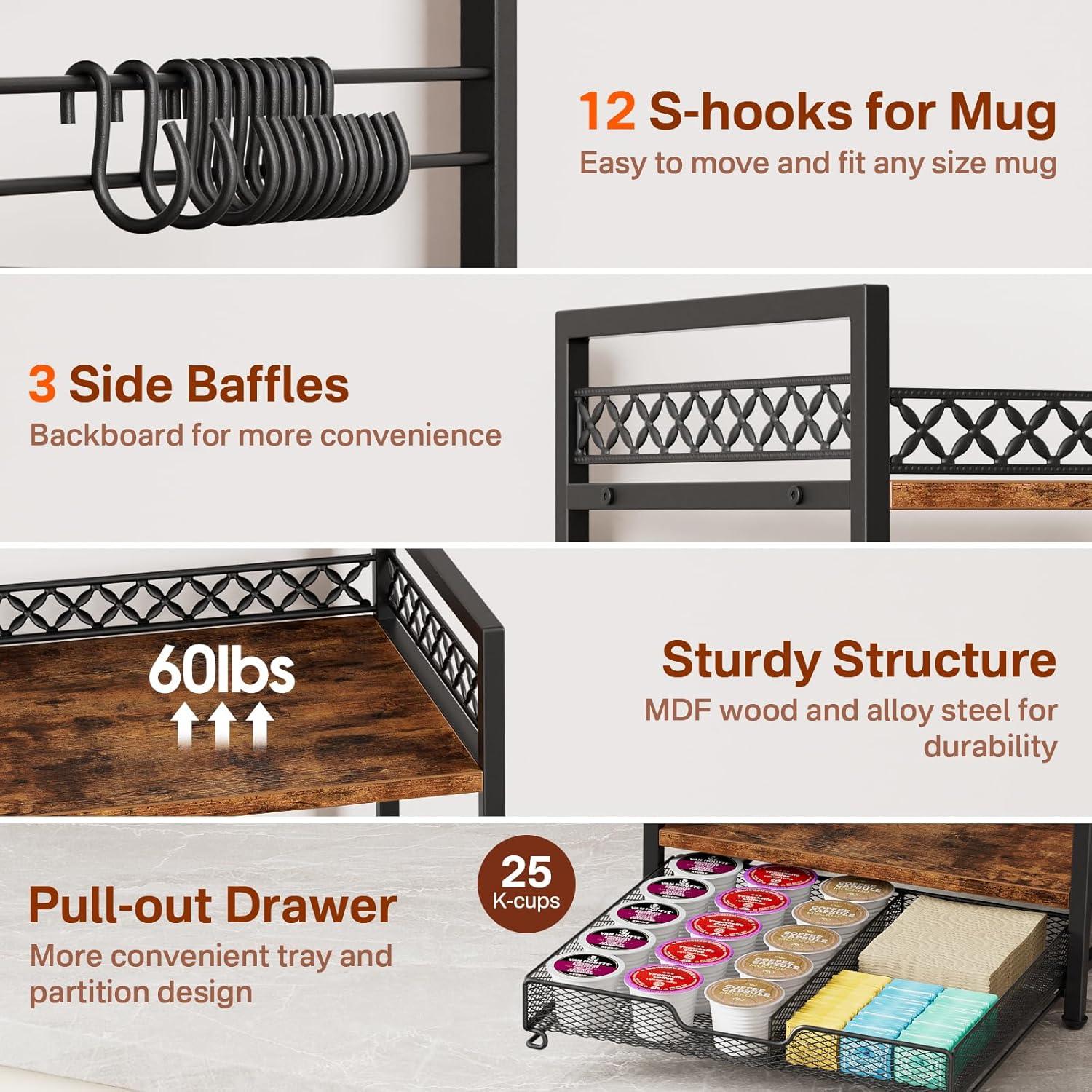 Organizador de Bar de Café Plaviya 3 Niveles con 12 Ganchos