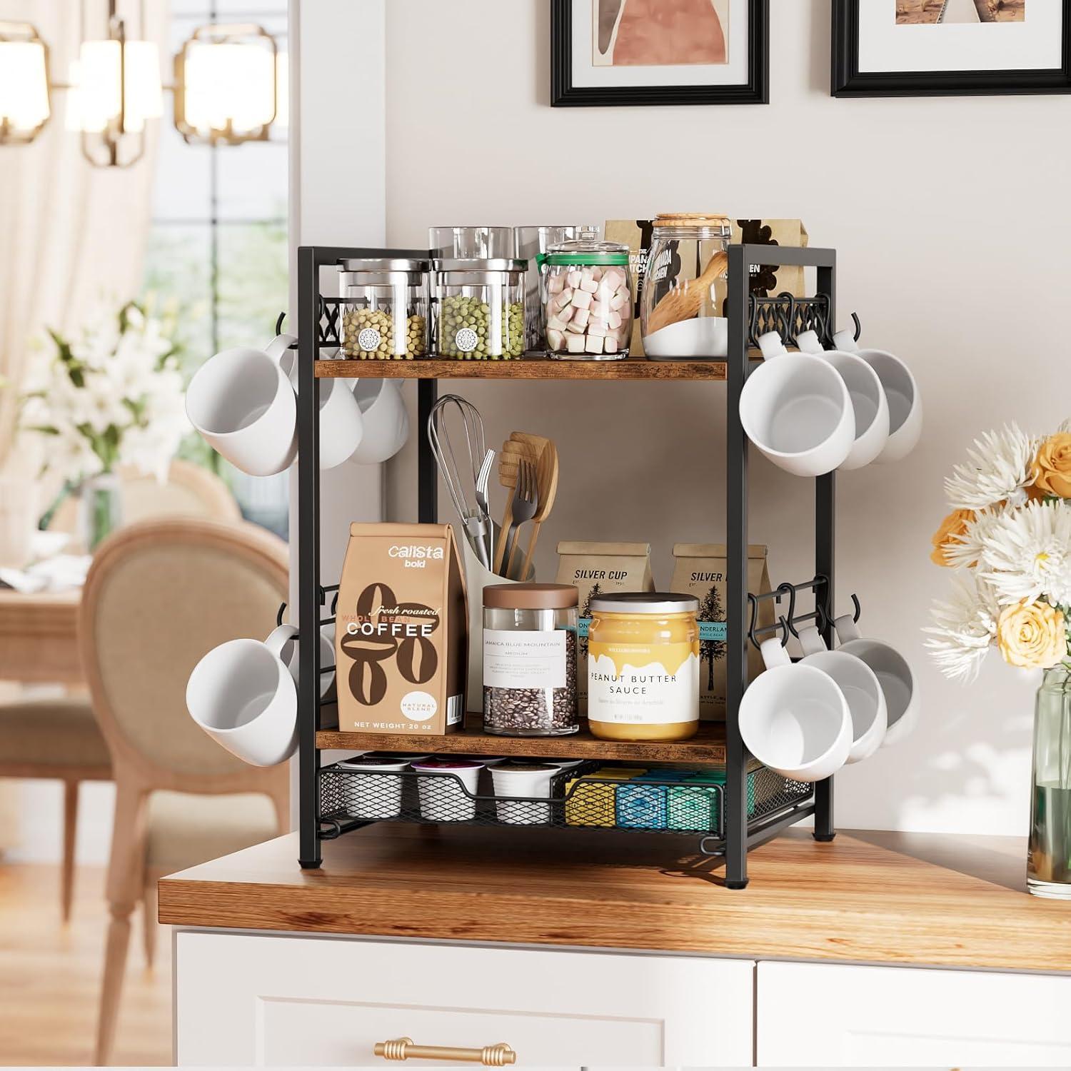 Organizador de Bar de Café Plaviya 3 Niveles con 12 Ganchos