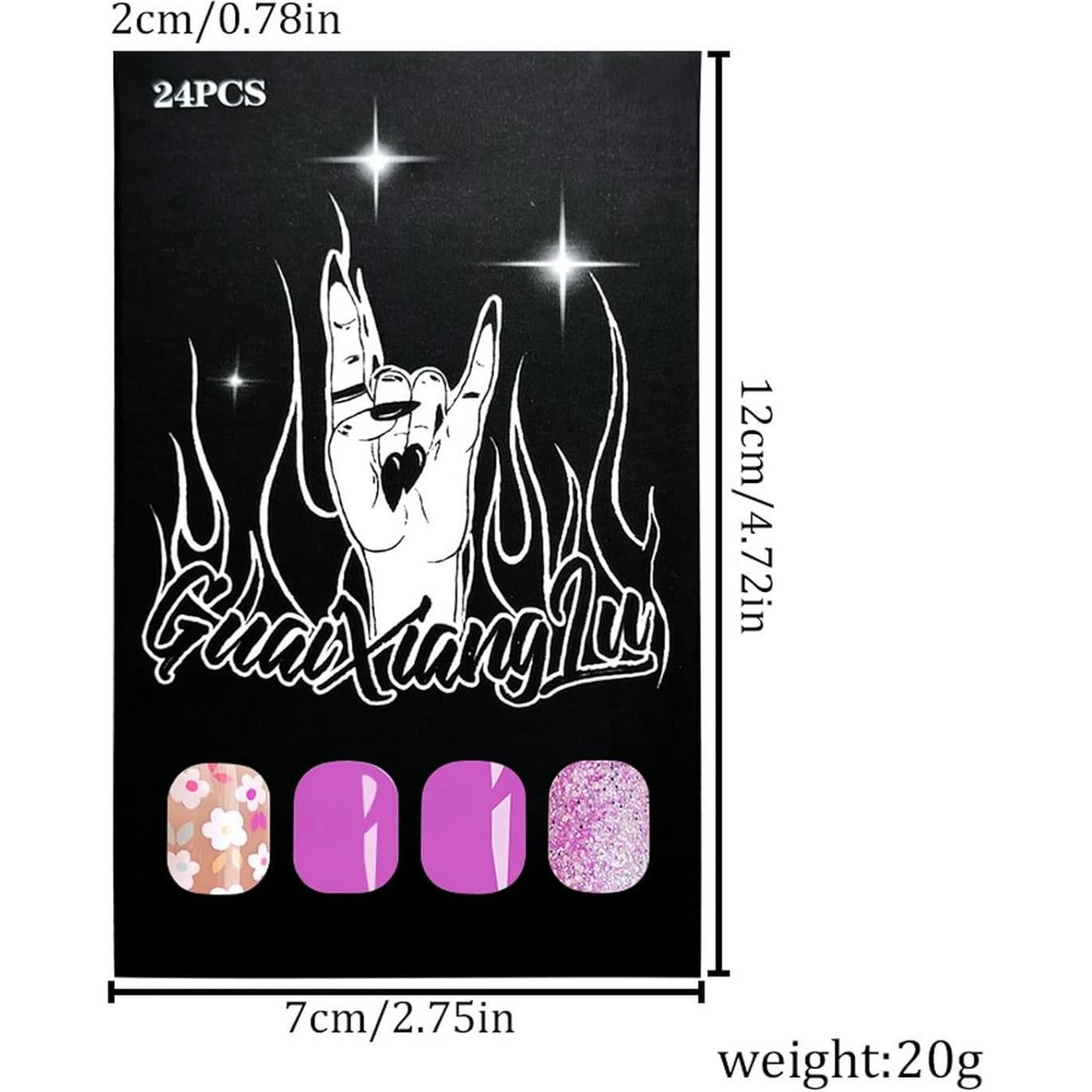 24 Uñas Postizas Cortas Cuadradas ASABITE Flores Moradas