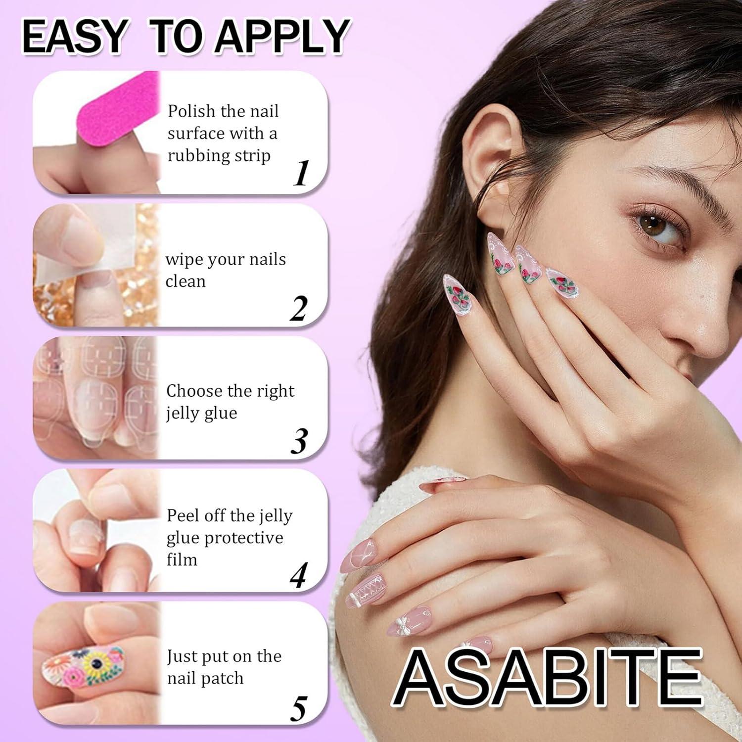 24 Uñas Postizas Cortas Cuadradas ASABITE Flores Moradas