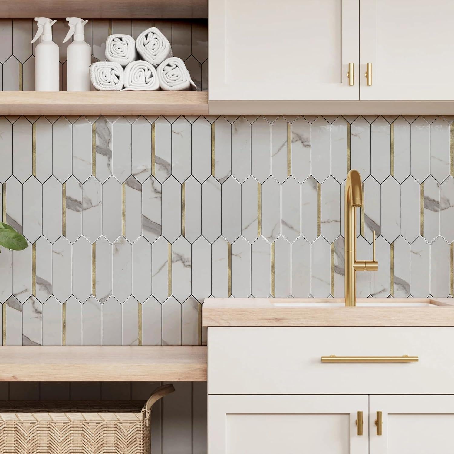 Azulejos Autoadhesivos KASARO Hexagonales 10 Piezas PVC Mármol