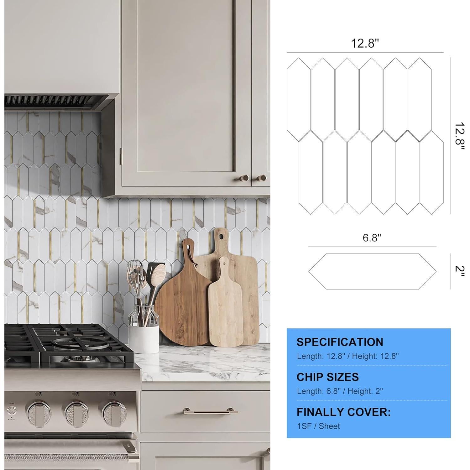 Azulejos Autoadhesivos KASARO Hexagonales 10 Piezas PVC Mármol