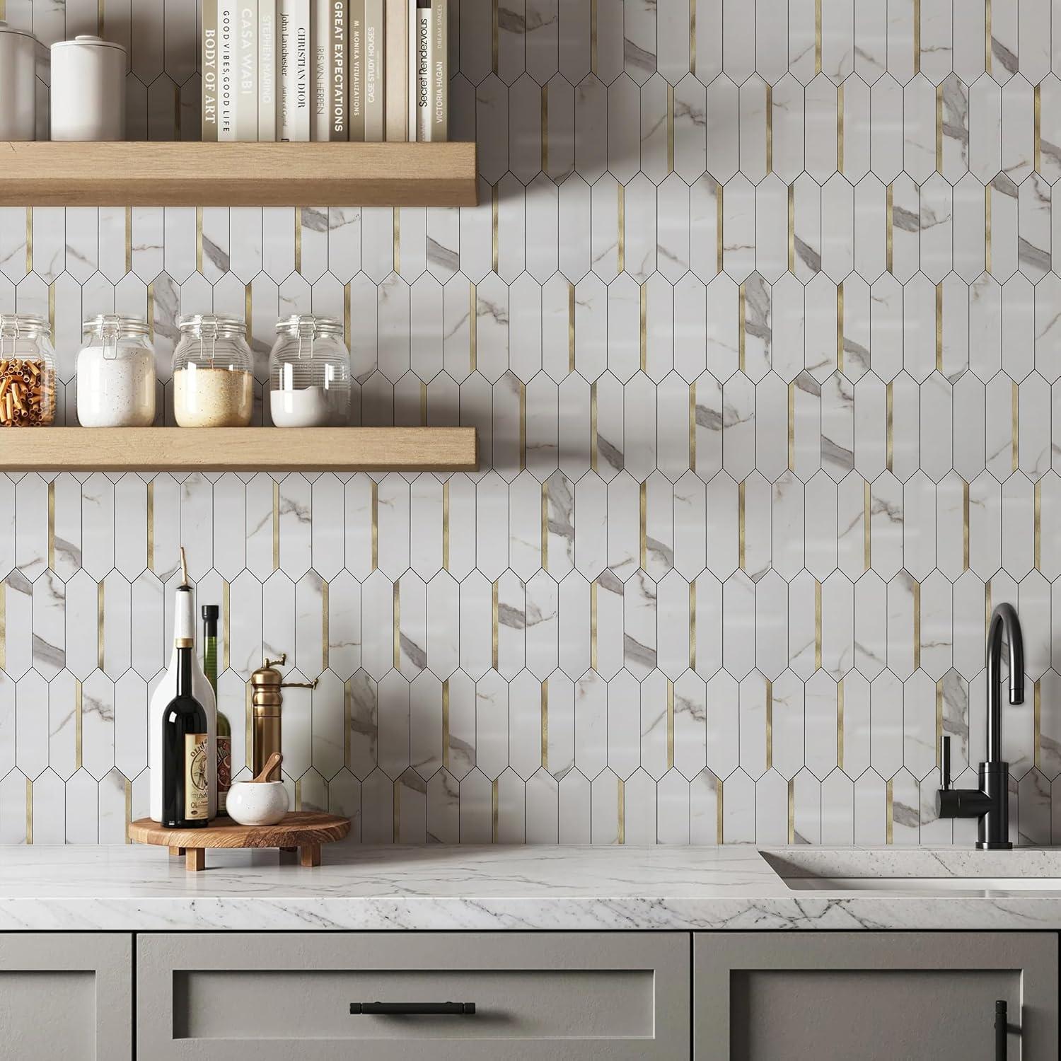 Azulejos Autoadhesivos KASARO Hexagonales 10 Piezas PVC Mármol