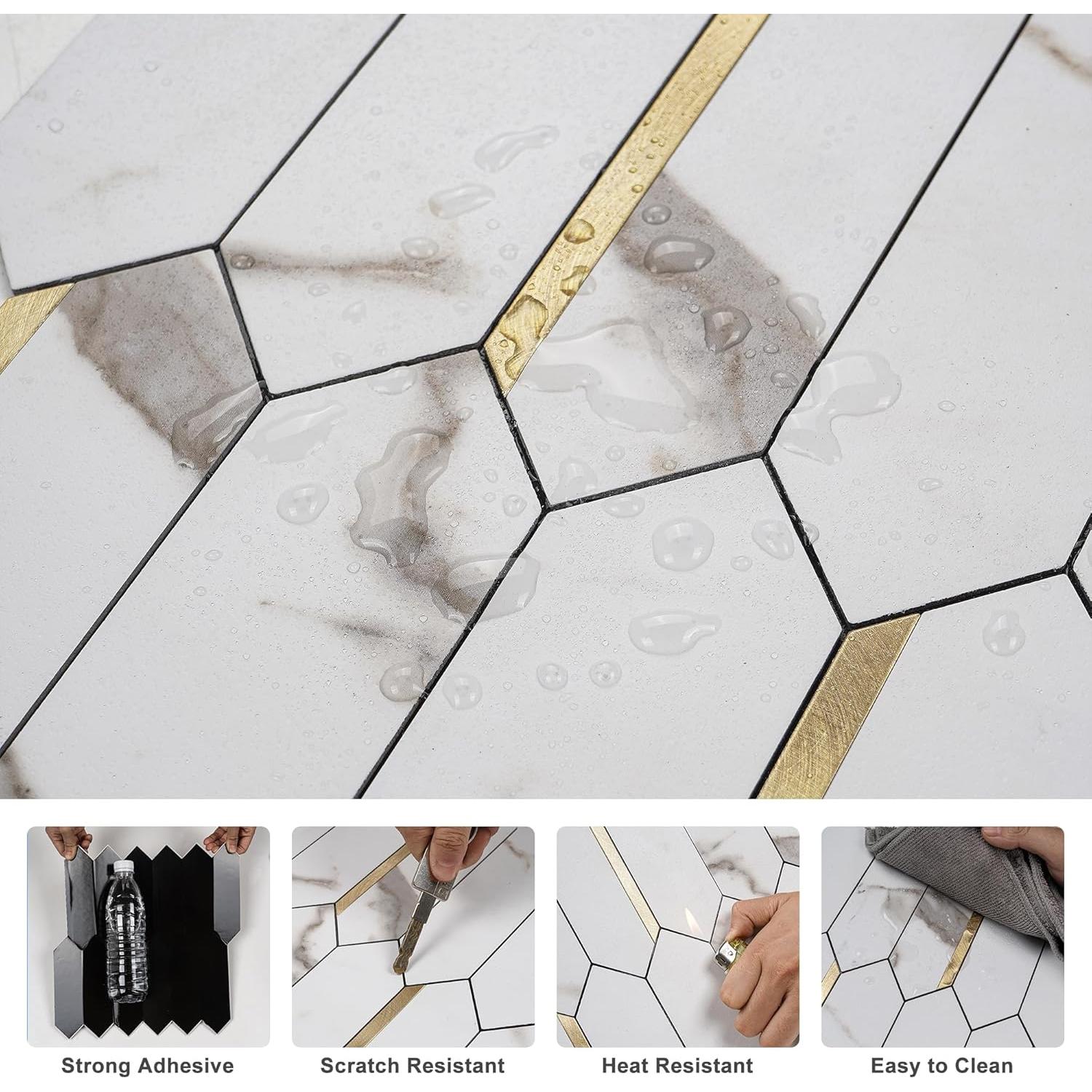 Azulejos Autoadhesivos KASARO Hexagonales 10 Piezas PVC Mármol