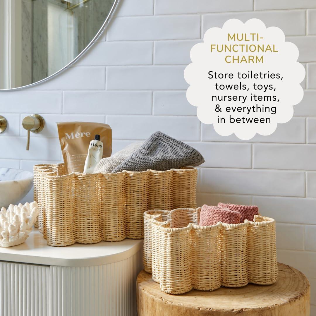 Conjunto de Cestas de Almacenamiento BEBE BASK - 2 Piezas - Ratán Natural
