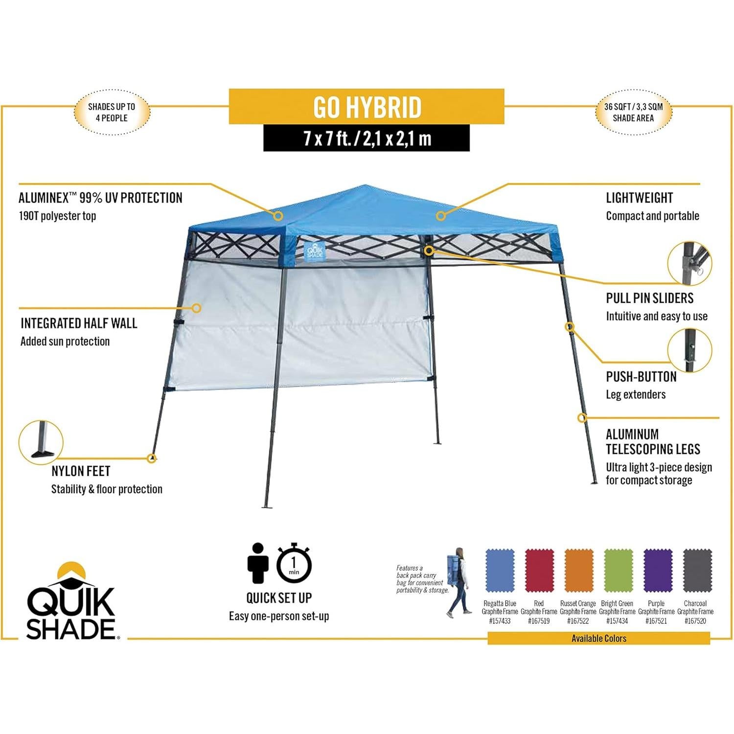 Toldo Pop-Up Quik Shade 1.83 m x 1.83 m Azul Regata
