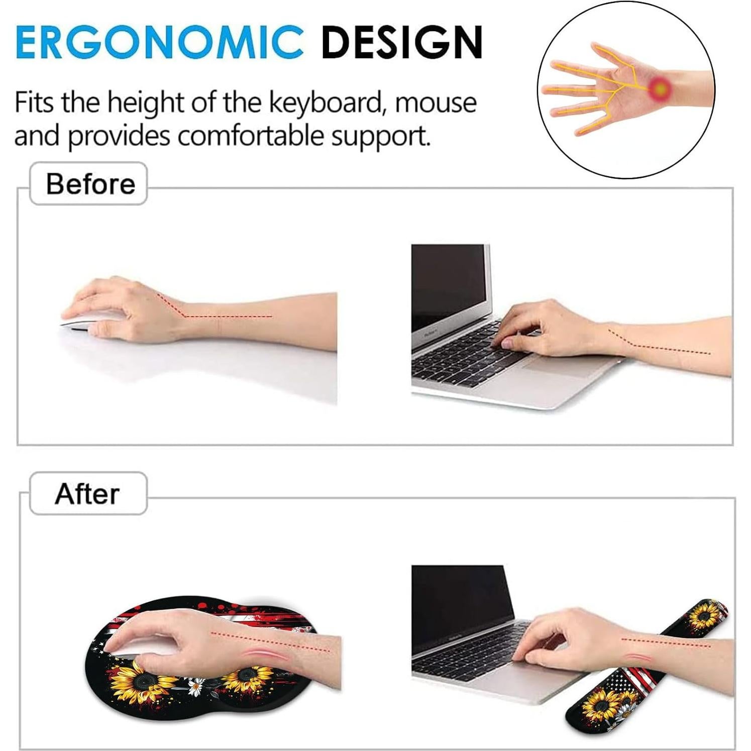 Juego de Reposamuñecas Ergonómico BFUKVOU - Bandera Americana