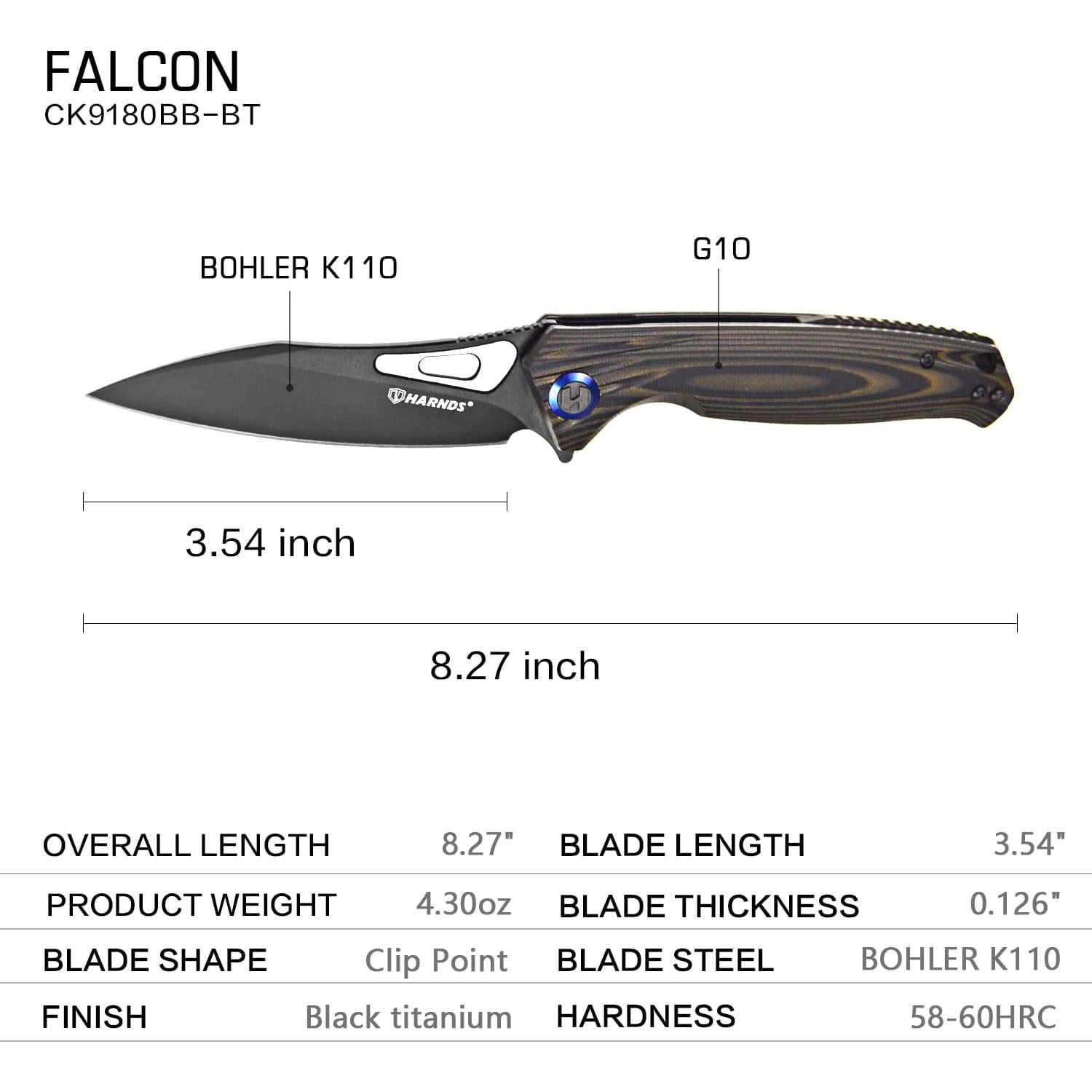 Cuchillo de bolsillo Harnds Falcon G10 90mm BOHLER K110