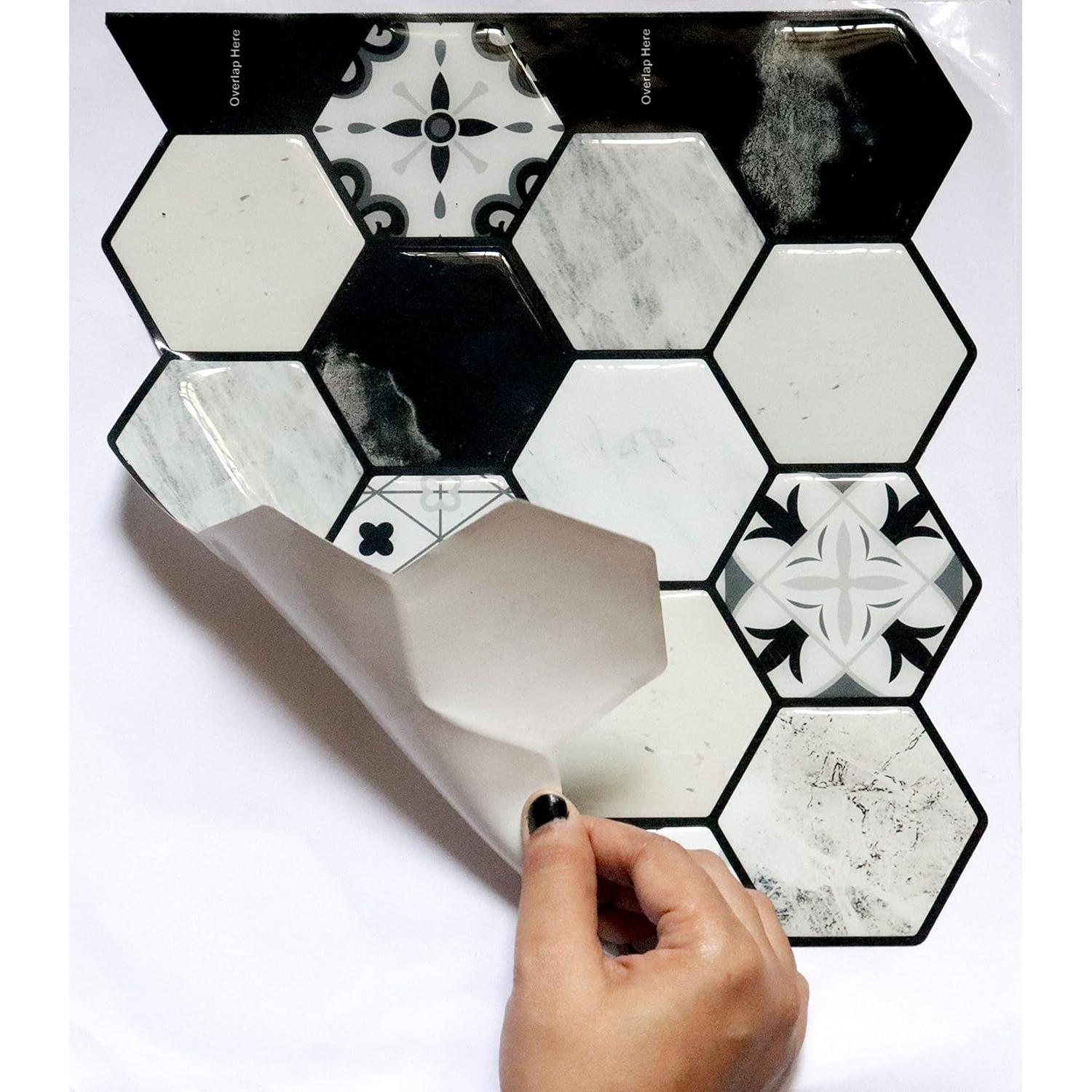 Azulejos autoadhesivos Mosaicowall 10 unidades Negro-Blanco