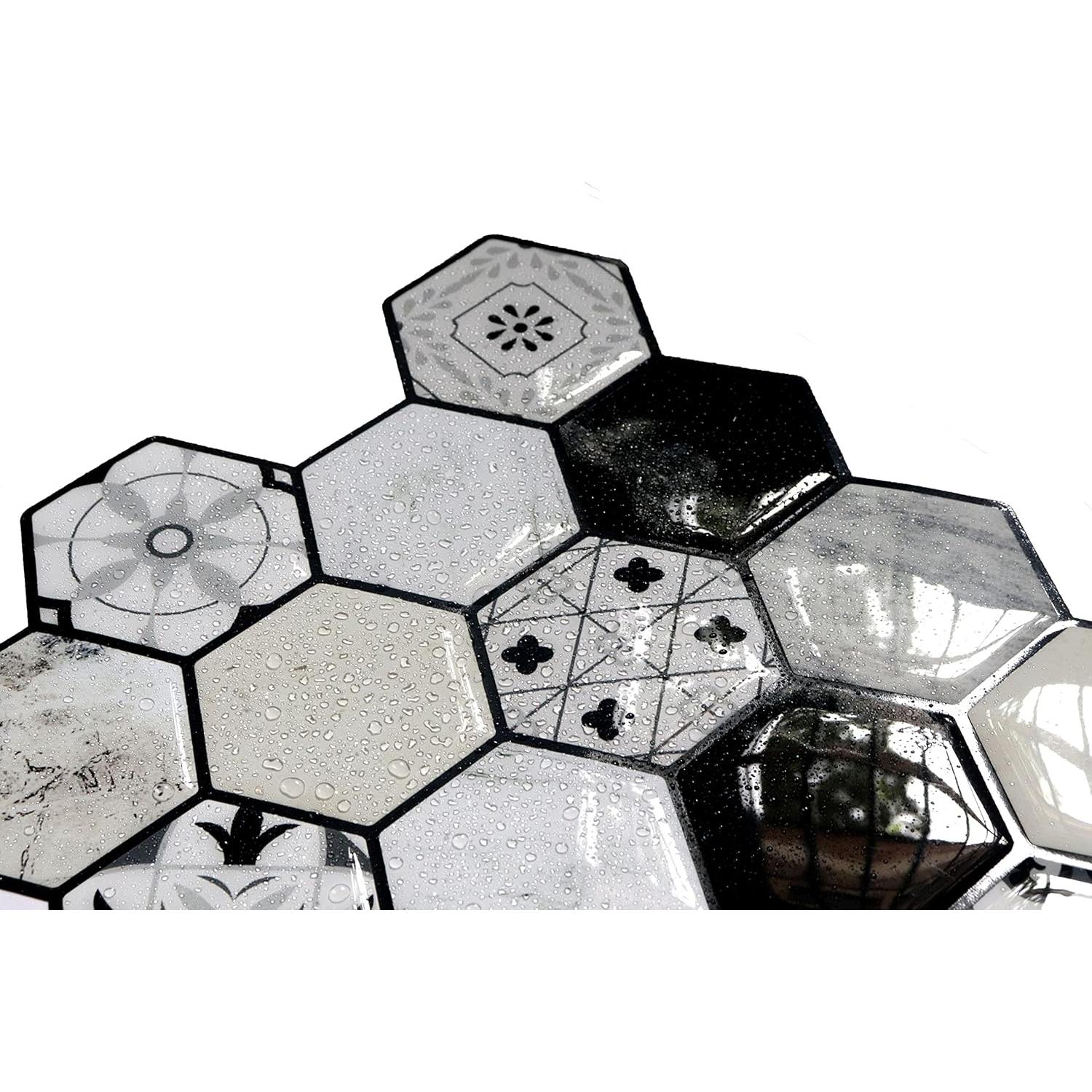 Azulejos autoadhesivos Mosaicowall 10 unidades Negro-Blanco