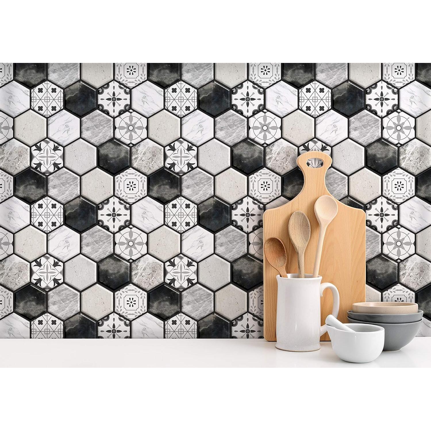 Azulejos autoadhesivos Mosaicowall 10 unidades Negro-Blanco