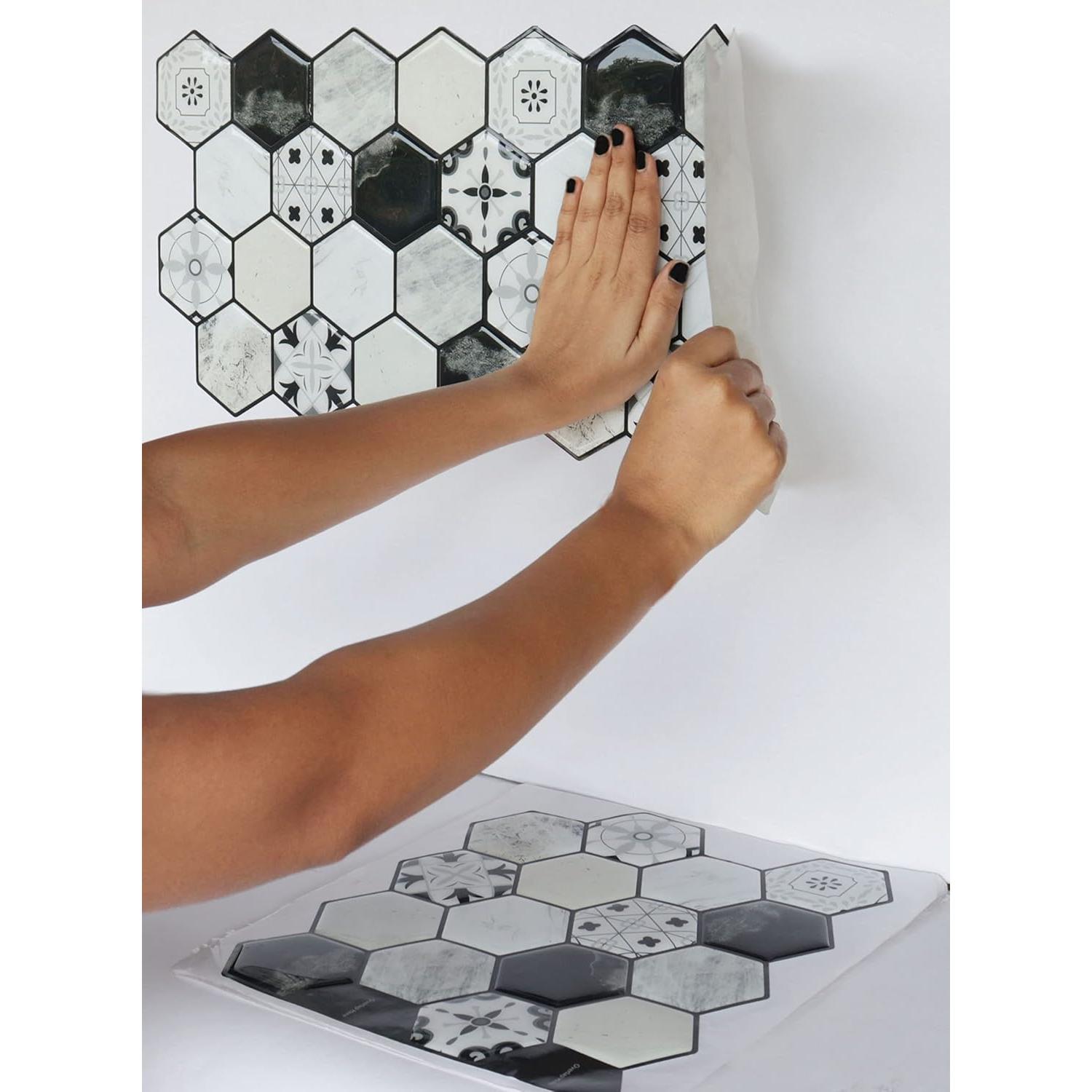 Azulejos autoadhesivos Mosaicowall 10 unidades Negro-Blanco