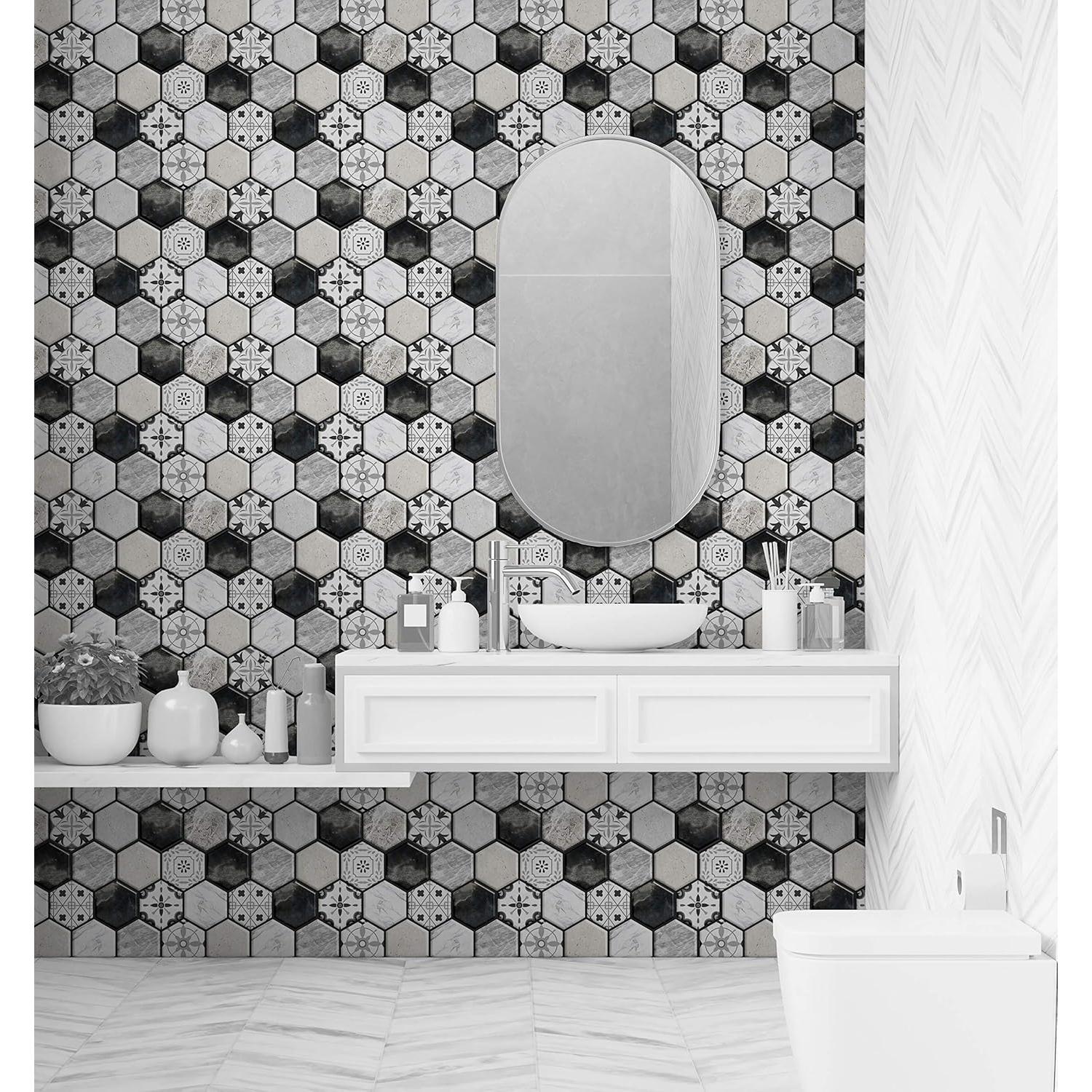 Azulejos autoadhesivos Mosaicowall 10 unidades Negro-Blanco