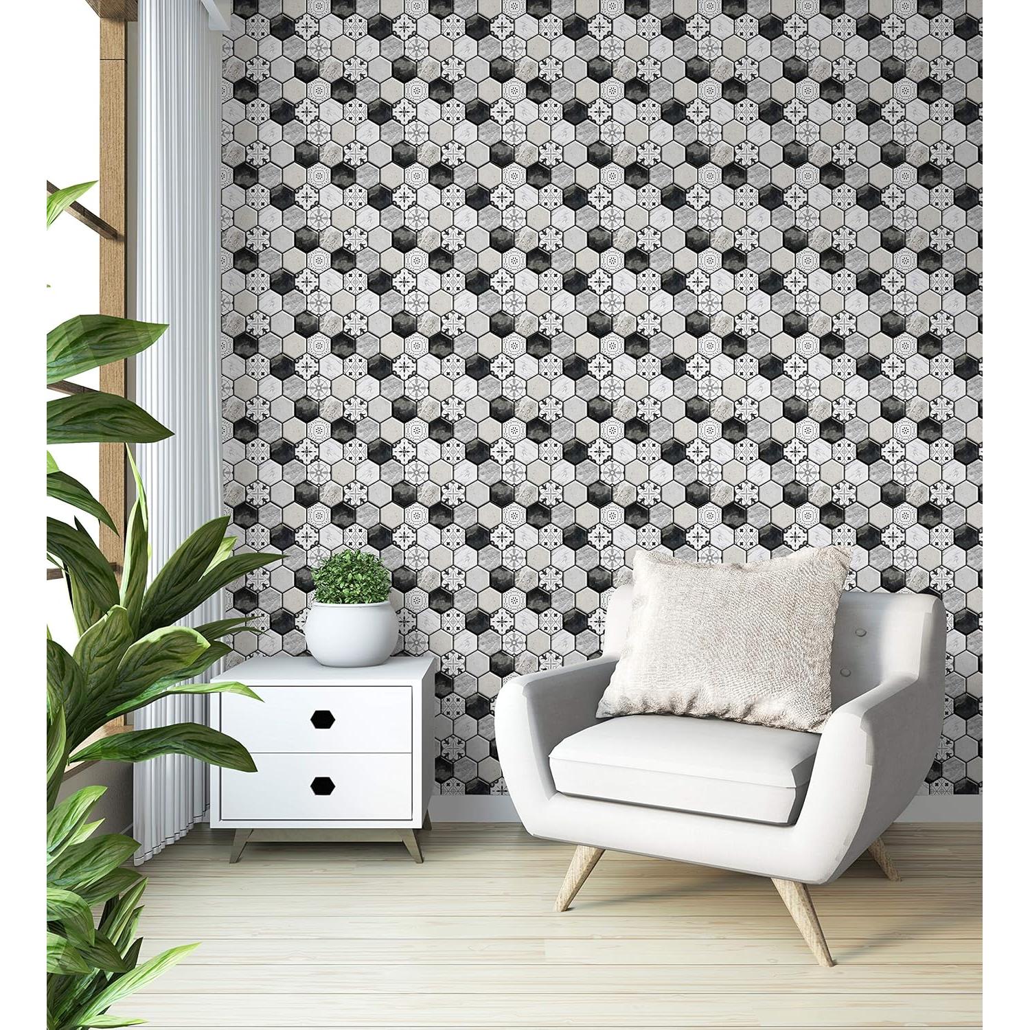 Azulejos autoadhesivos Mosaicowall 10 unidades Negro-Blanco