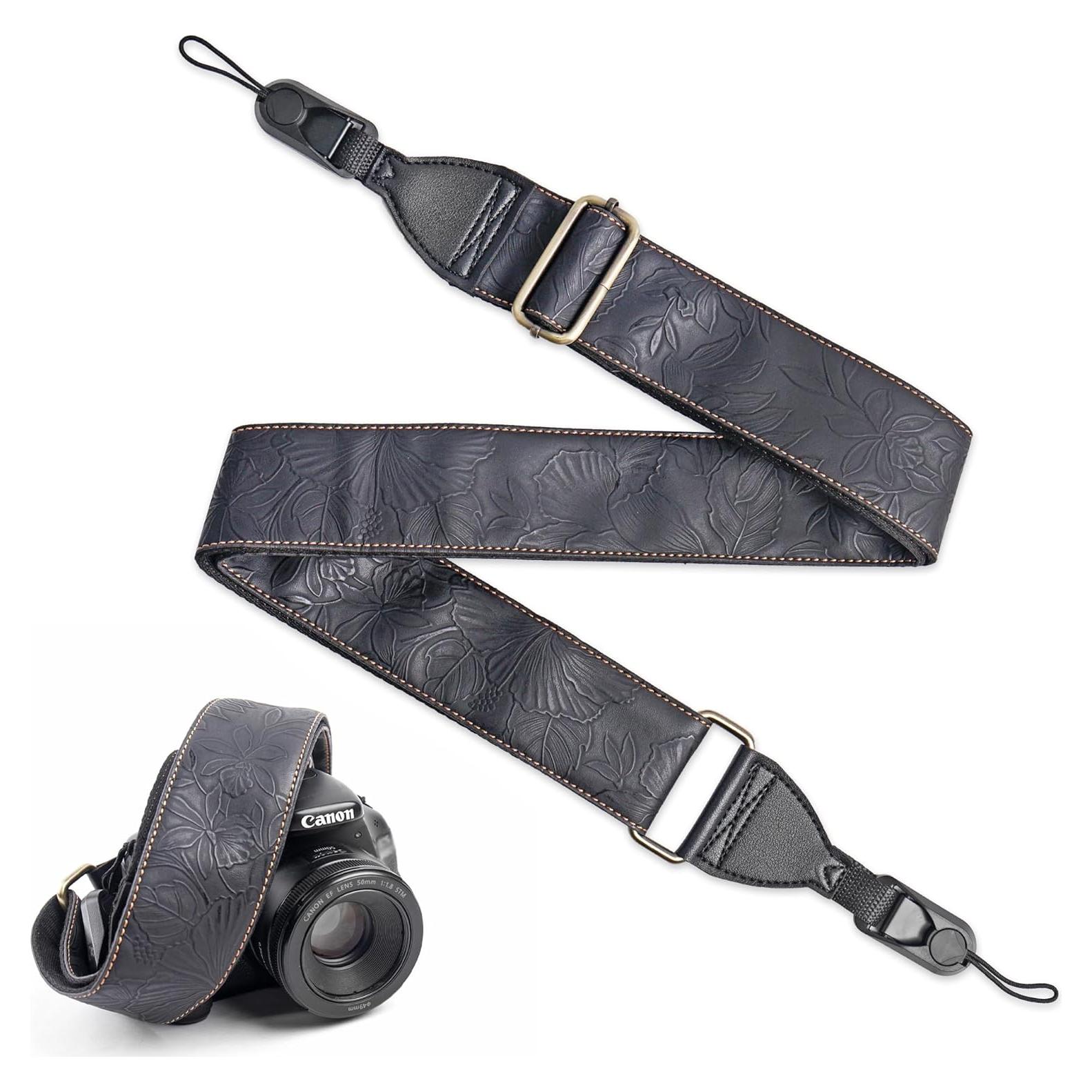 Correa de Cámara Ajustable QIELIZI de Cuero Vintage 104-132cm