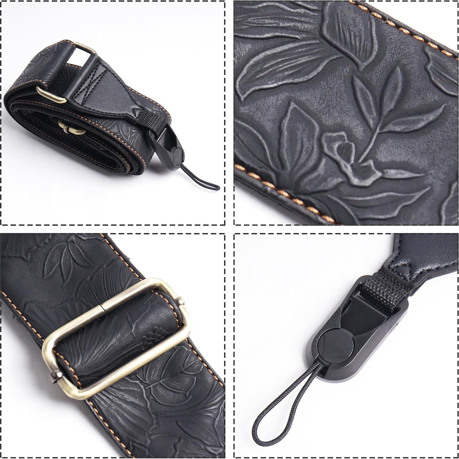 Correa de Cámara Ajustable QIELIZI de Cuero Vintage 104-132cm