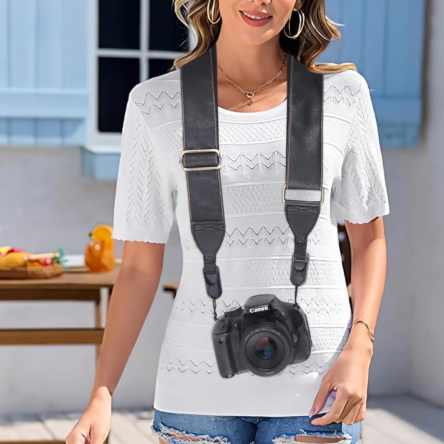 Correa de Cámara Ajustable QIELIZI de Cuero Vintage 104-132cm