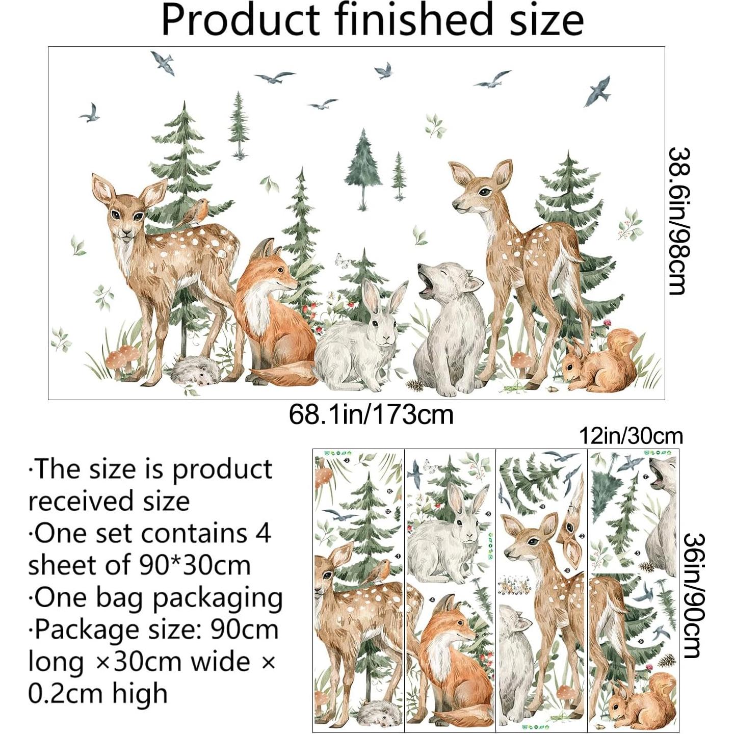 Vinilos de Pared Animales del Bosque AM AMAONM 4 Hojas 30x91 cm