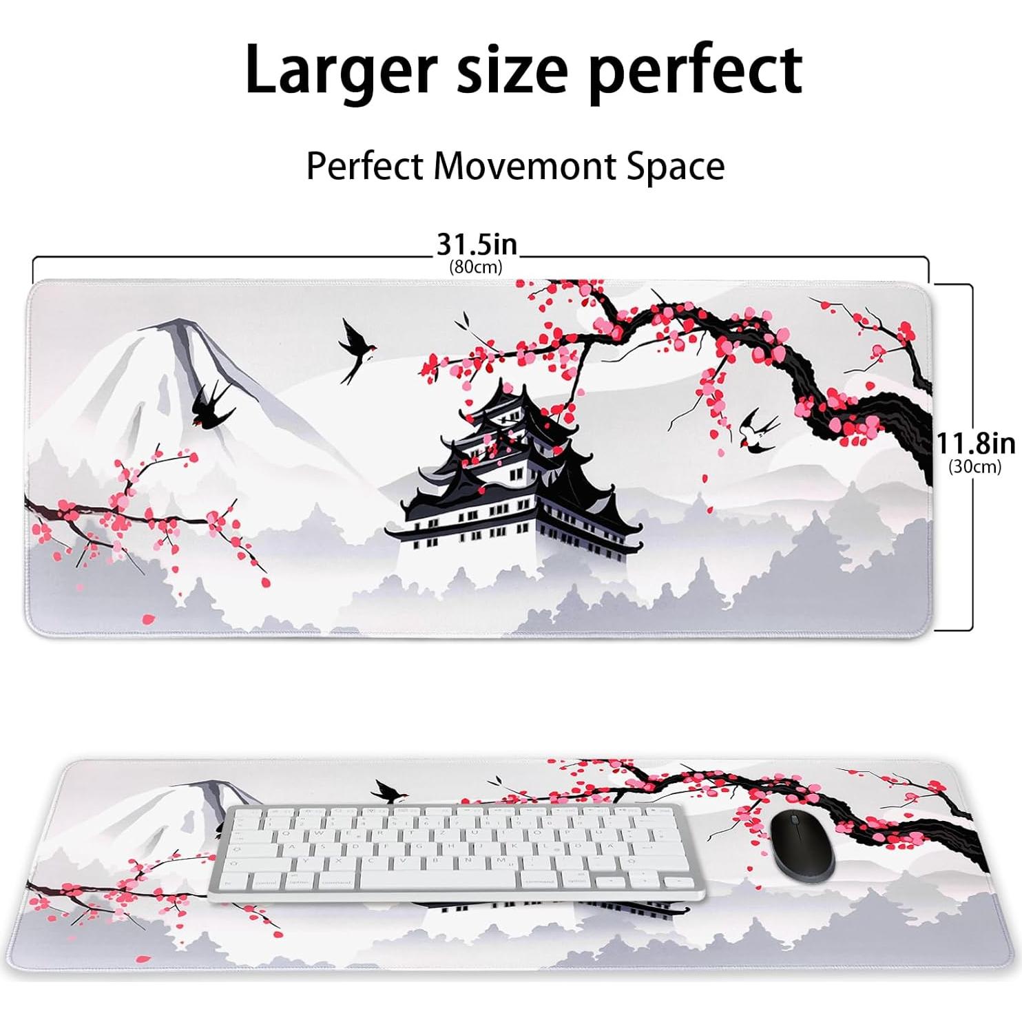 Alfombrilla de Ratón MEWOOCUE 80x30cm Flor de Cerezo Antideslizante