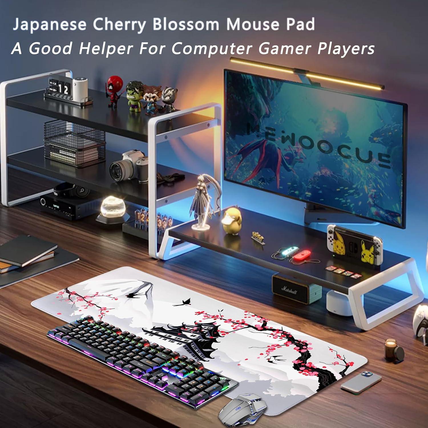 Alfombrilla de Ratón MEWOOCUE 80x30cm Flor de Cerezo Antideslizante