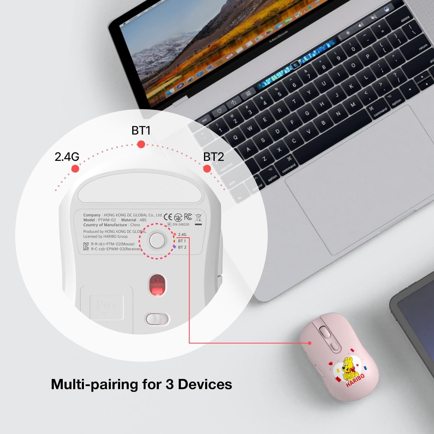 Ratón Inalámbrico Haribo Rosa, Bluetooth 5.0, DPI Ajustable