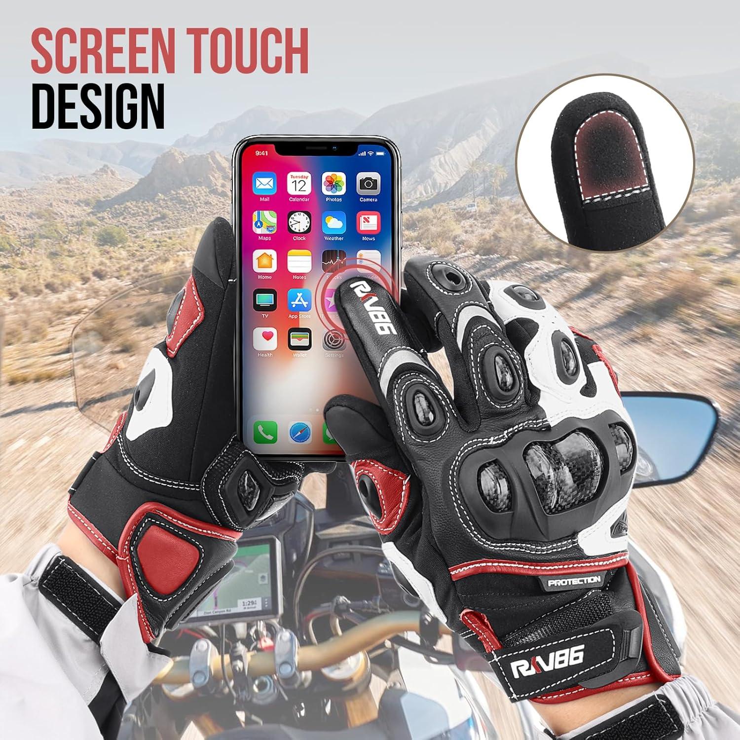 Guantes de Motocicleta RKV86 de Cuero con Protección Táctil