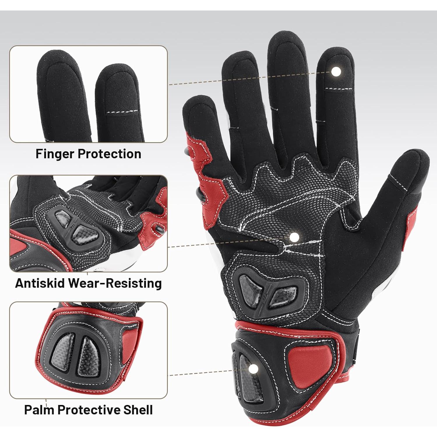 Guantes de Motocicleta RKV86 de Cuero con Protección Táctil