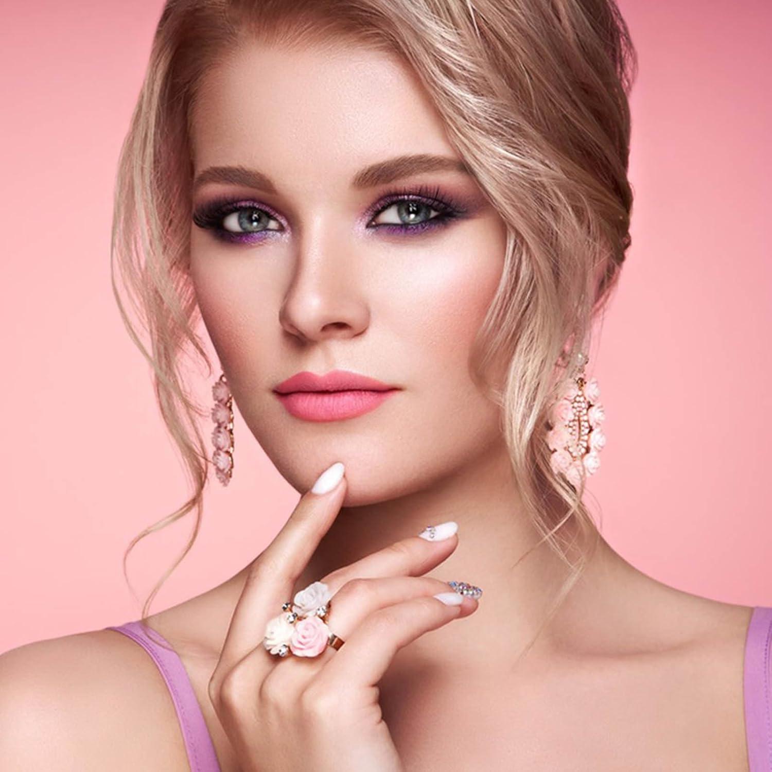 Uñas Postizas Cuadradas RTKHFZE 24pcs Azul Oscuro con Diseño