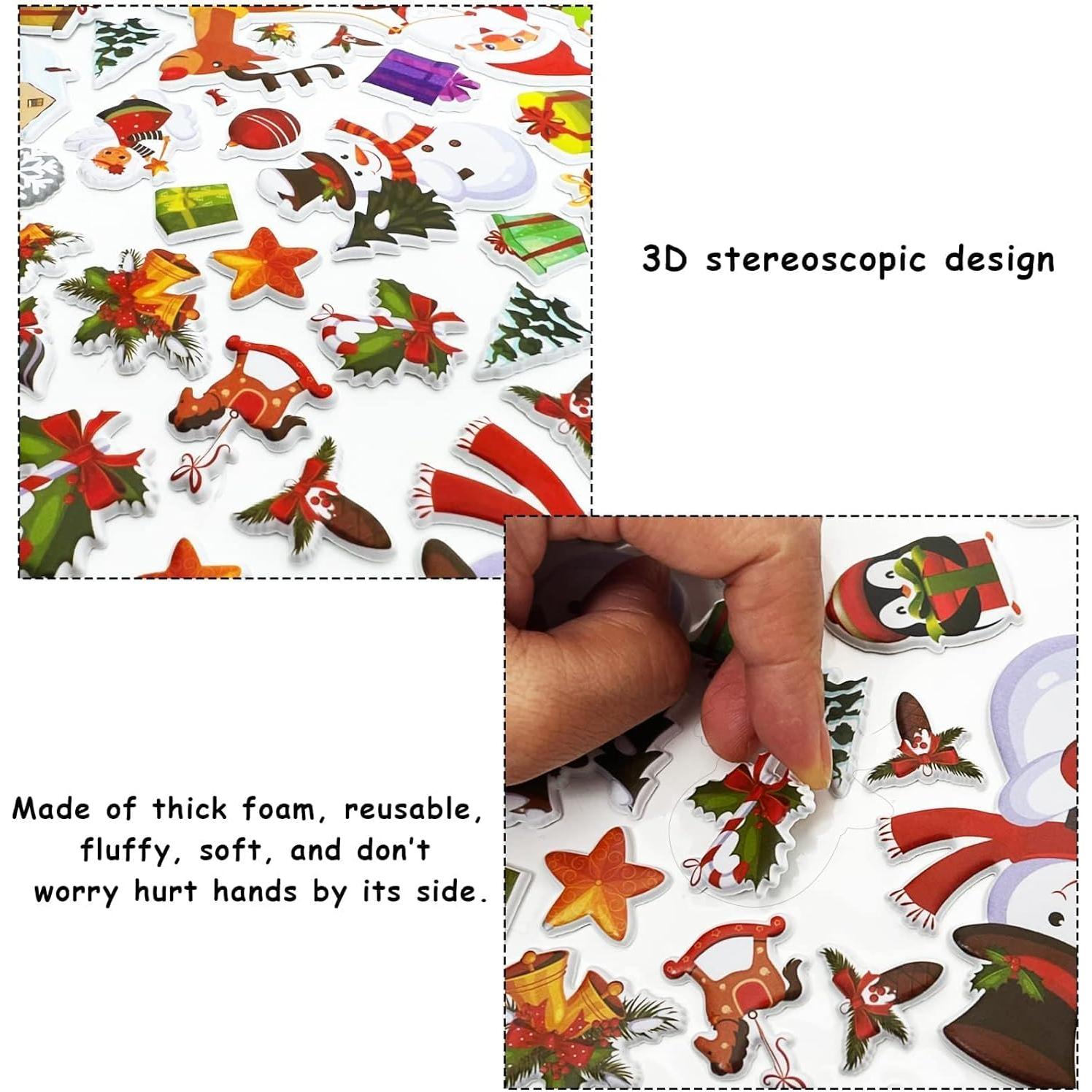 200 Stickers Esponjosos 3D Navidad Ojustbeok para Niños