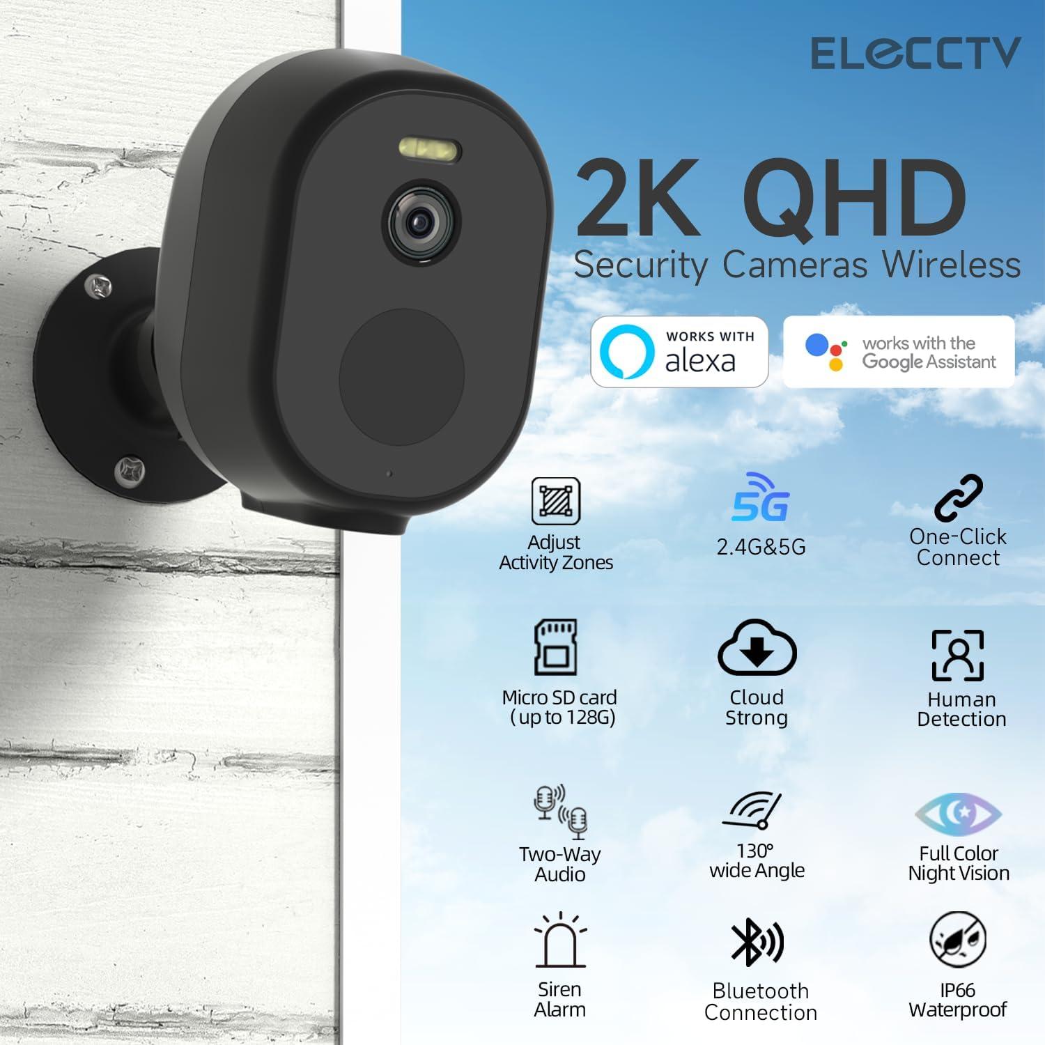 Cámara de Seguridad Inalámbrica ELECCTV 2K QHD con Visión Nocturna