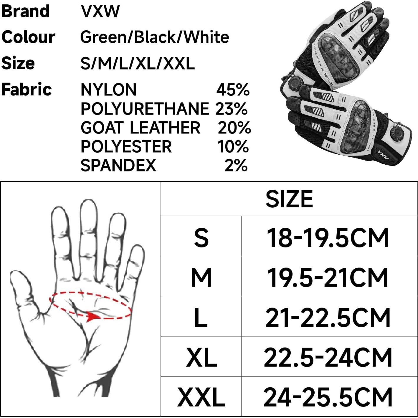 Guantes de Motocicleta VXW VMG331 Unisex Negro y Blanco