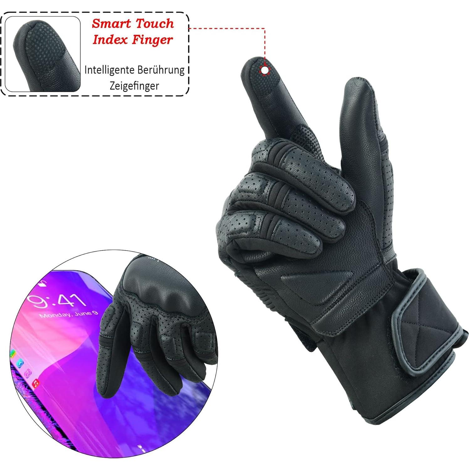 Guantes de Motocicleta Jaunty Racer Black, Cuero, Talla Pequeña