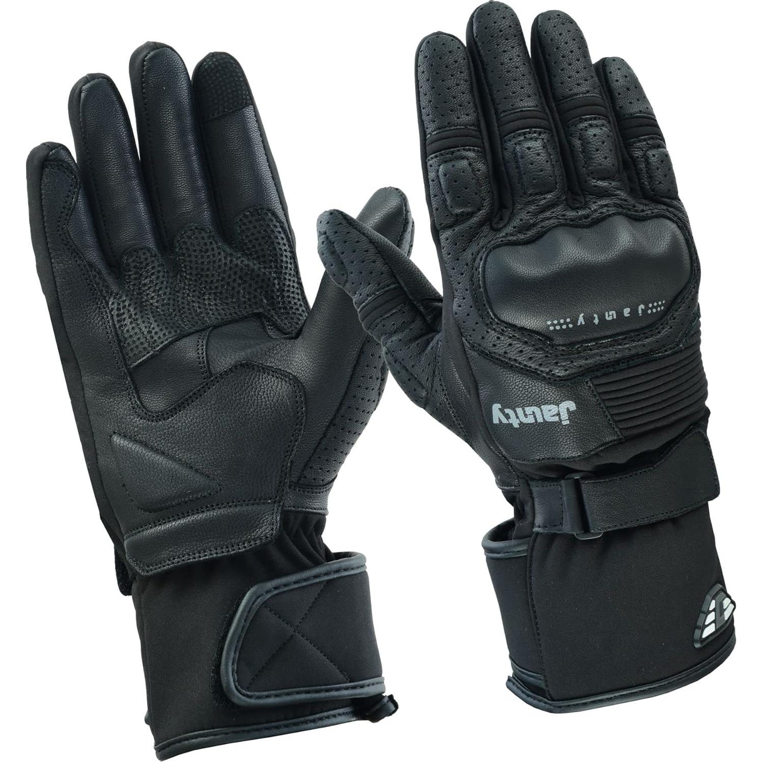 Guantes de Motocicleta Jaunty Racer Black, Cuero, Talla Pequeña