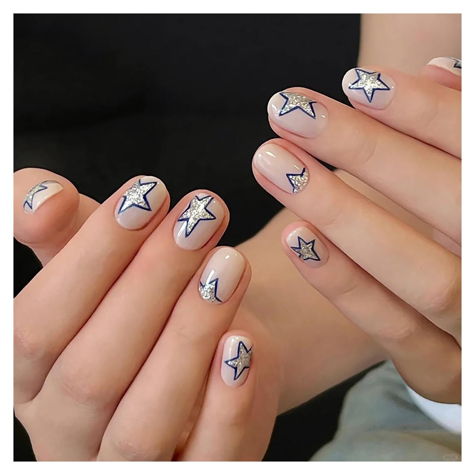 Uñas Postizas Cortas Cuadradas FIEONCIY Brillantes 24 Piezas