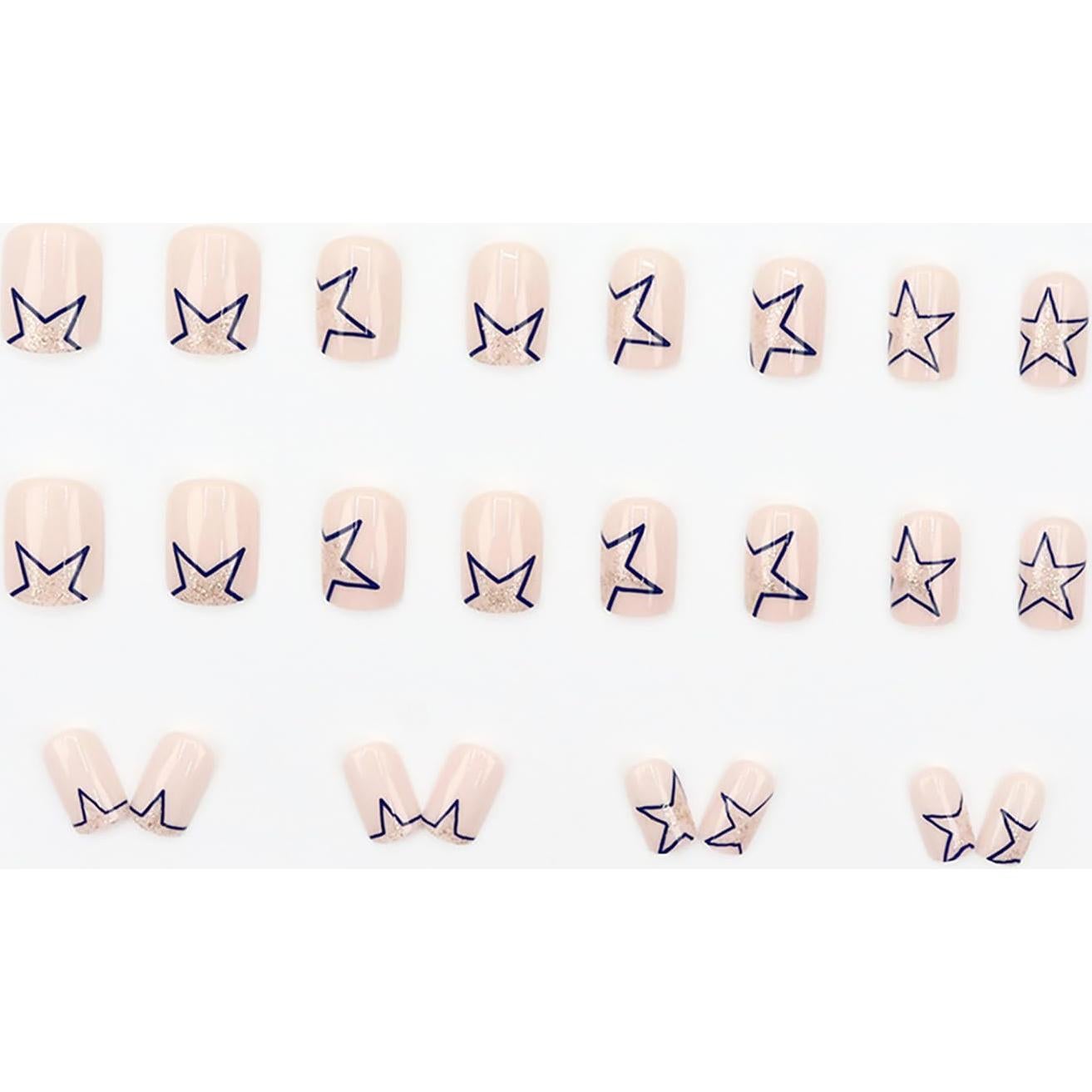 Uñas Postizas Cortas Cuadradas FIEONCIY Brillantes 24 Piezas